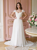 White Chiffon A-Line Square Neck Backless Floor-Length Prom Dress