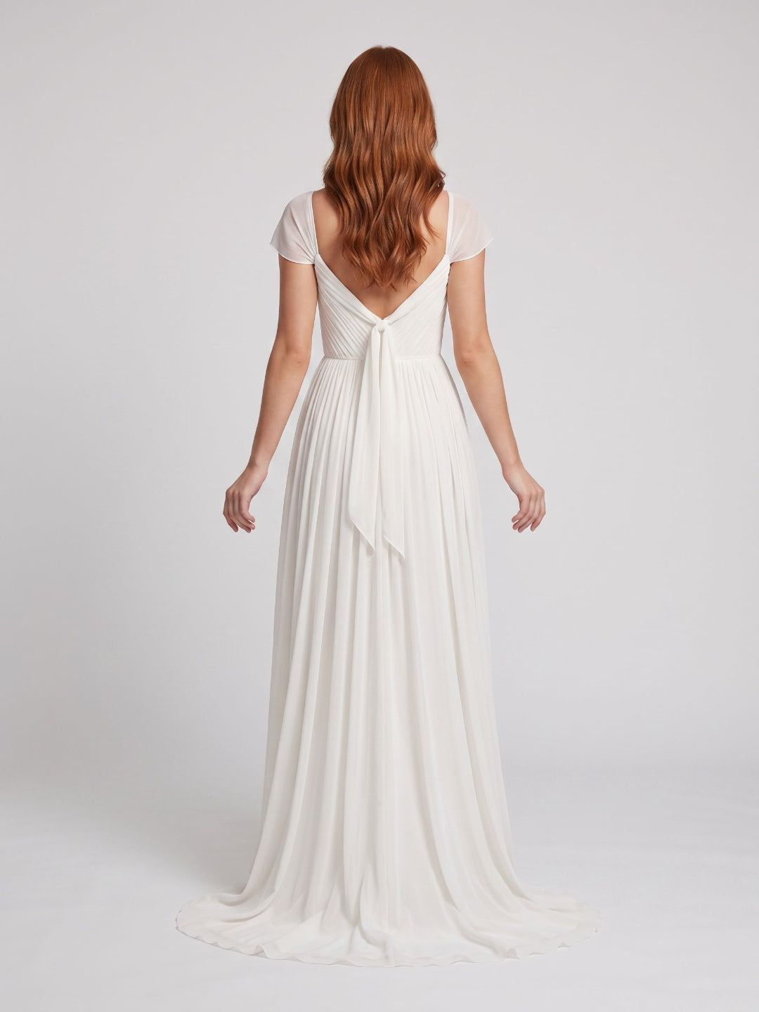 White Chiffon A-Line Square Neck Backless Floor-Length Prom Dress