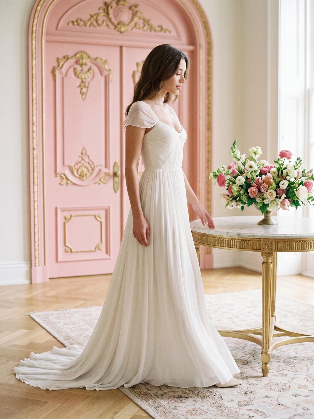 White Chiffon A-Line Square Neck Backless Floor-Length Prom Dress
