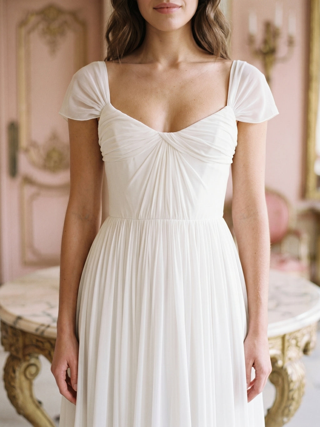 White Chiffon A-Line Square Neck Backless Floor-Length Prom Dress