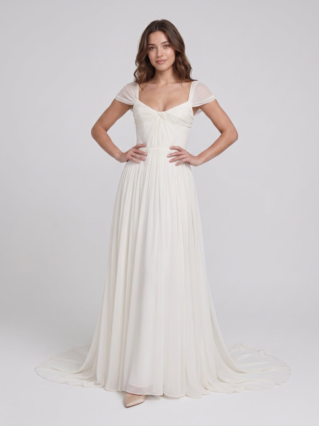 White Chiffon A-Line Square Neck Backless Floor-Length Prom Dress