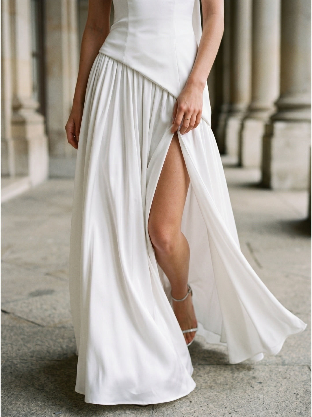 White Chiffon A-Line Straight Neck Corset Back Ankle-Length Bridesmaid Dress