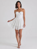 White Chiffon A-Line Sweetheart Back Zip Mini Homecoming Dress with Ruffles