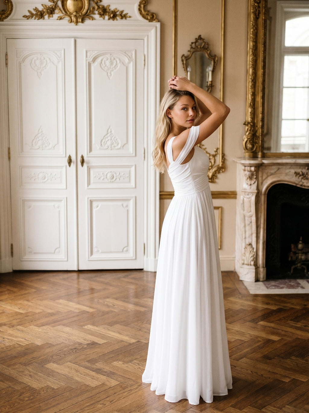 White Chiffon A-Line Sweetheart Backless Floor-Length Bridesmaid Dress