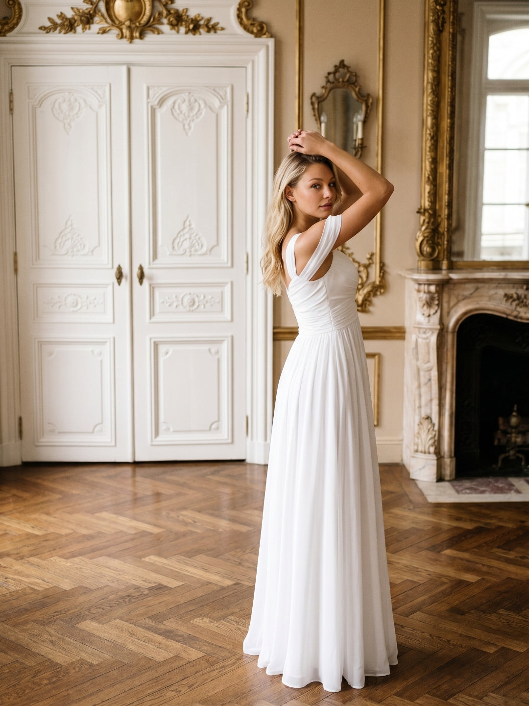White Chiffon A-Line Sweetheart Backless Floor-Length Bridesmaid Dress