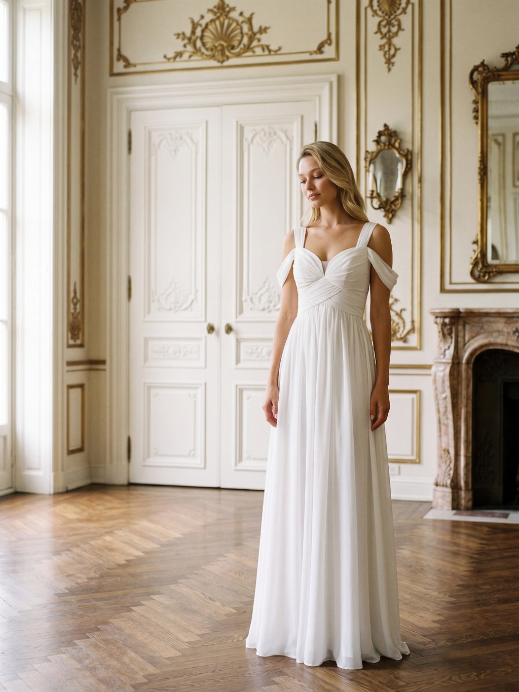 White Chiffon A-Line Sweetheart Backless Floor-Length Bridesmaid Dress
