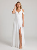White Chiffon A-Line Sweetheart Backless Floor-Length Bridesmaid Dress