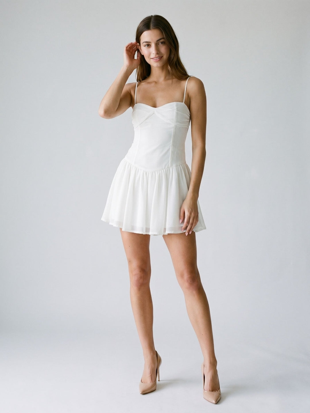 White Chiffon A-Line Sweetheart Backless Short Dress with Pleating