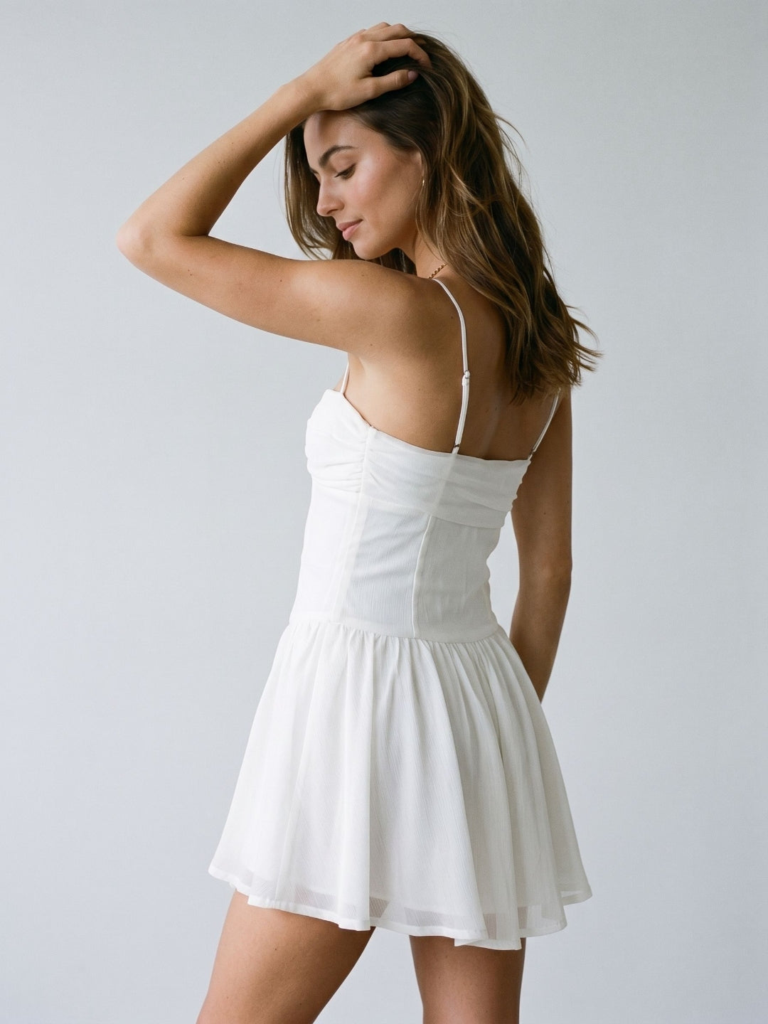 White Chiffon A-Line Sweetheart Backless Short Dress with Pleating