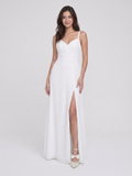 White Chiffon A-Line V-Neck V-Back Floor-Length Bridesmaid Dress with Pleating