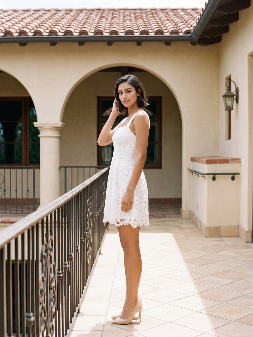 White Lace A-Line Square Neck Back Zip Short Party Dress