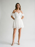 White Lace A-Line Sweetheart Backless Mini Homecoming Dress with Bow