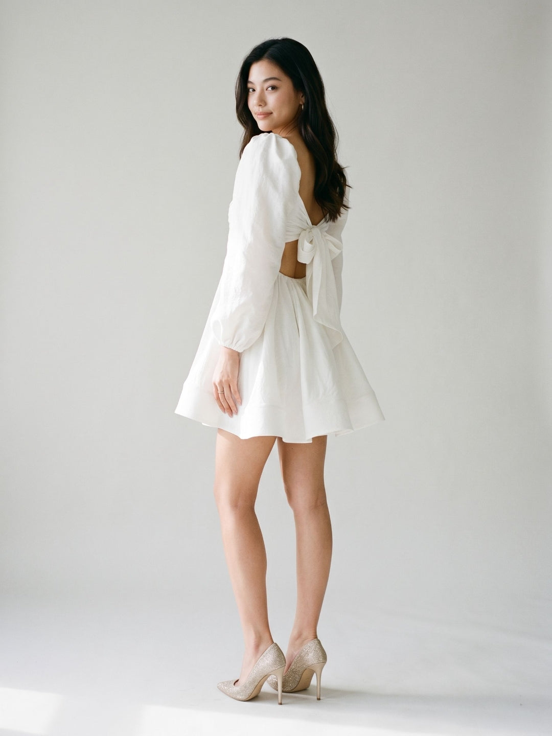 White Matte Satin A-Line V-Neck Keyhole Back Short Homecoming Dress with Pleating