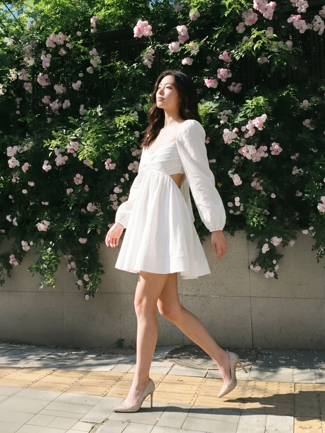 White Matte Satin A-Line V-Neck Keyhole Back Short Homecoming Dress with Pleating