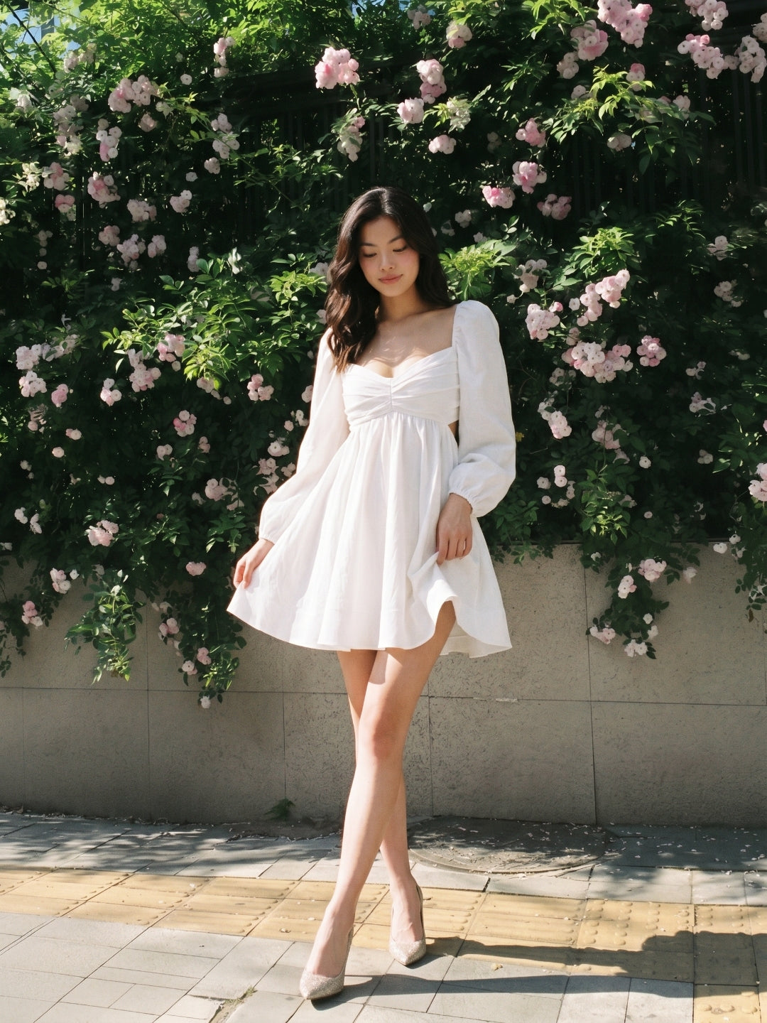 White Matte Satin A-Line V-Neck Keyhole Back Short Homecoming Dress with Pleating
