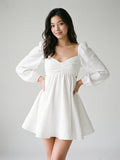 White Matte Satin A-Line V-Neck Keyhole Back Short Homecoming Dress with Pleating