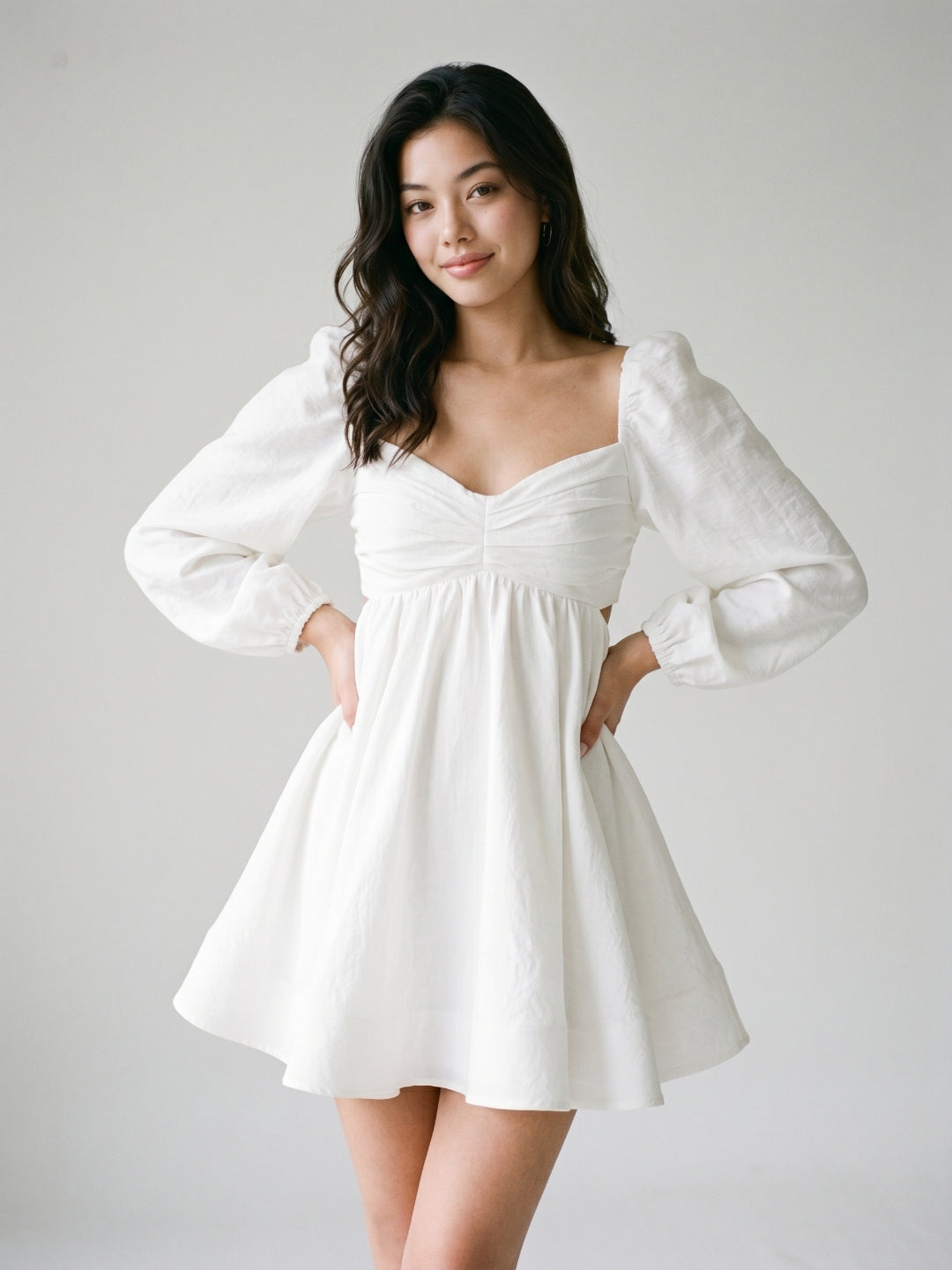 White Matte Satin A-Line V-Neck Keyhole Back Short Homecoming Dress with Pleating