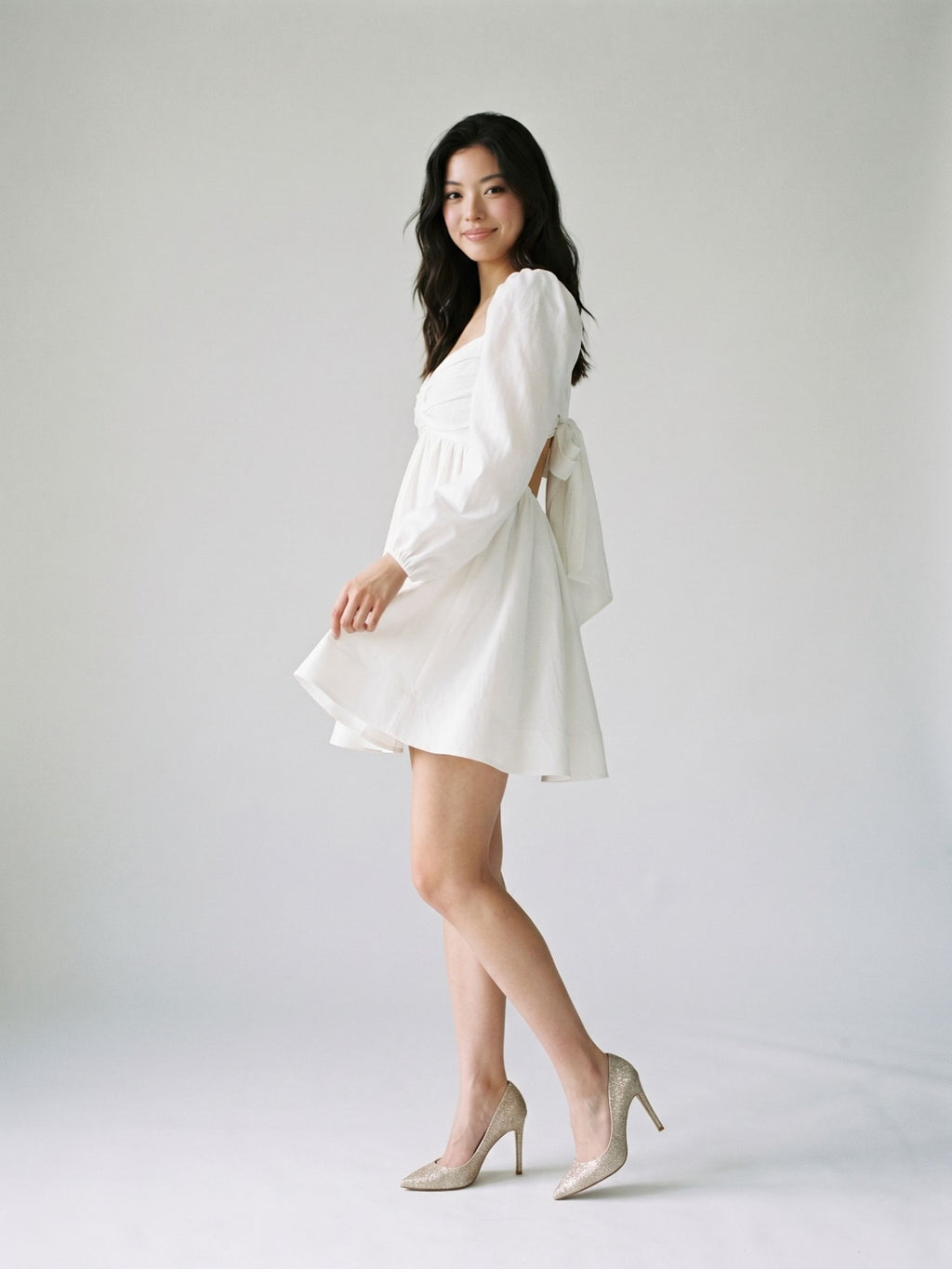 White Matte Satin A-Line V-Neck Keyhole Back Short Homecoming Dress with Pleating