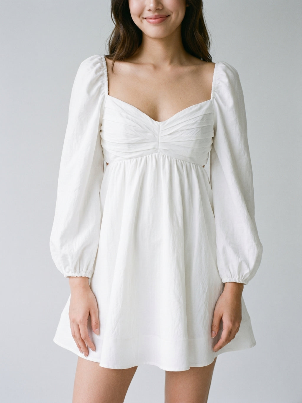 White Matte Satin A-Line V-Neck Keyhole Back Short Homecoming Dress with Pleating