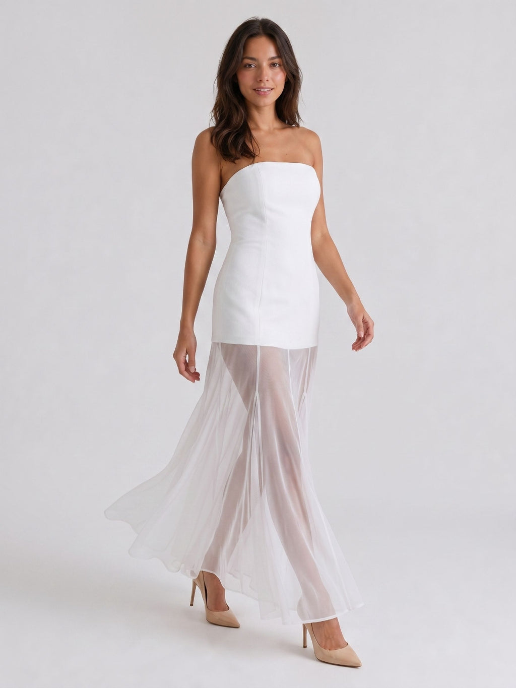 White Matte Satin Sheath Straight Neck Back Zip Floor-Length Evening Dress