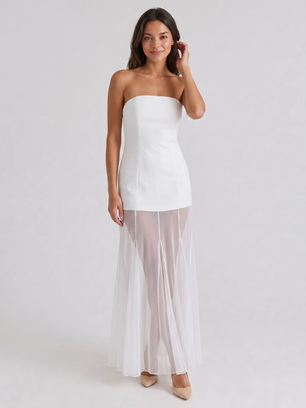 White Matte Satin Sheath Straight Neck Back Zip Floor-Length Evening Dress