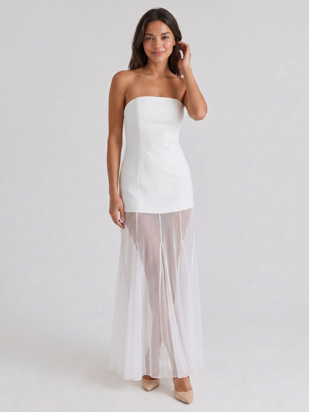 White Matte Satin Sheath Straight Neck Back Zip Floor-Length Evening Dress