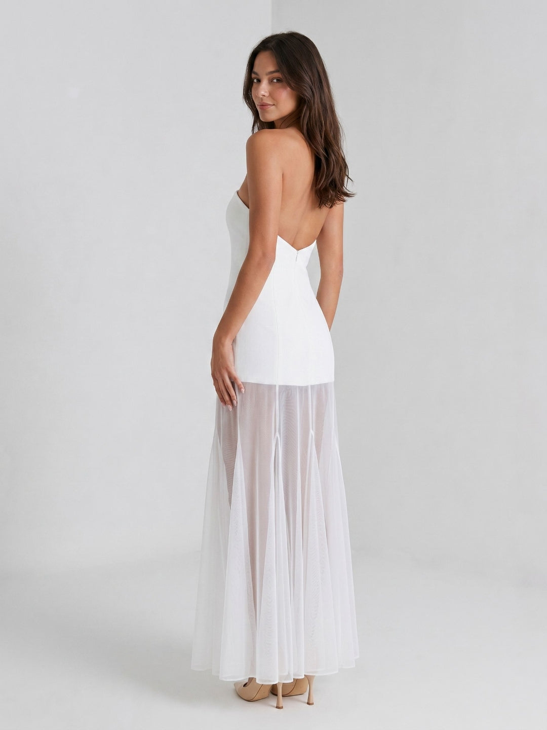 White Matte Satin Sheath Straight Neck Back Zip Floor-Length Evening Dress