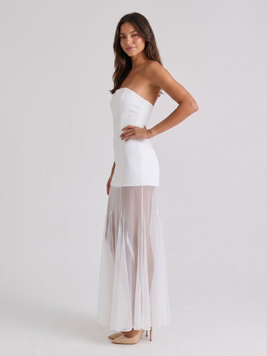 White Matte Satin Sheath Straight Neck Back Zip Floor-Length Evening Dress