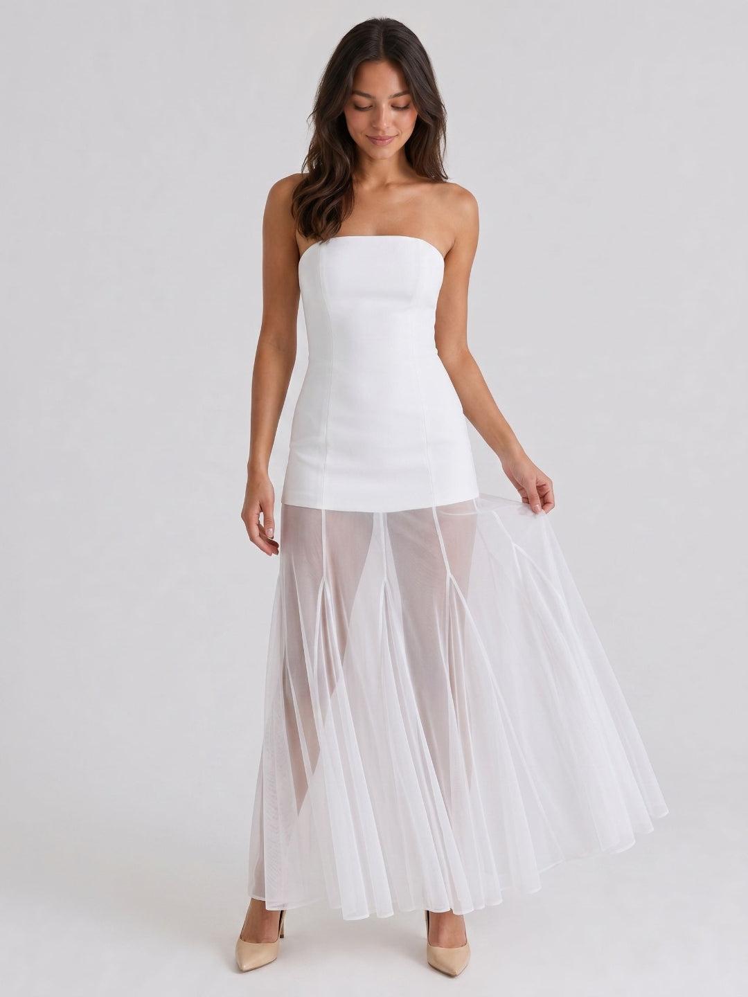 White Matte Satin Sheath Straight Neck Back Zip Floor-Length Evening Dress