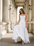 White Matte Satin Sheath Straight Neck Backless Floor-Length Bridesmaid Dress with Bow