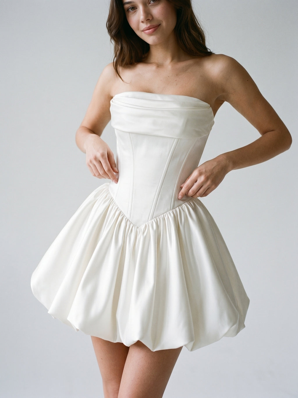 White Satin A-Line Cowl Neck Criss-Cross Straps Short Homecoming Dress with Pleating
