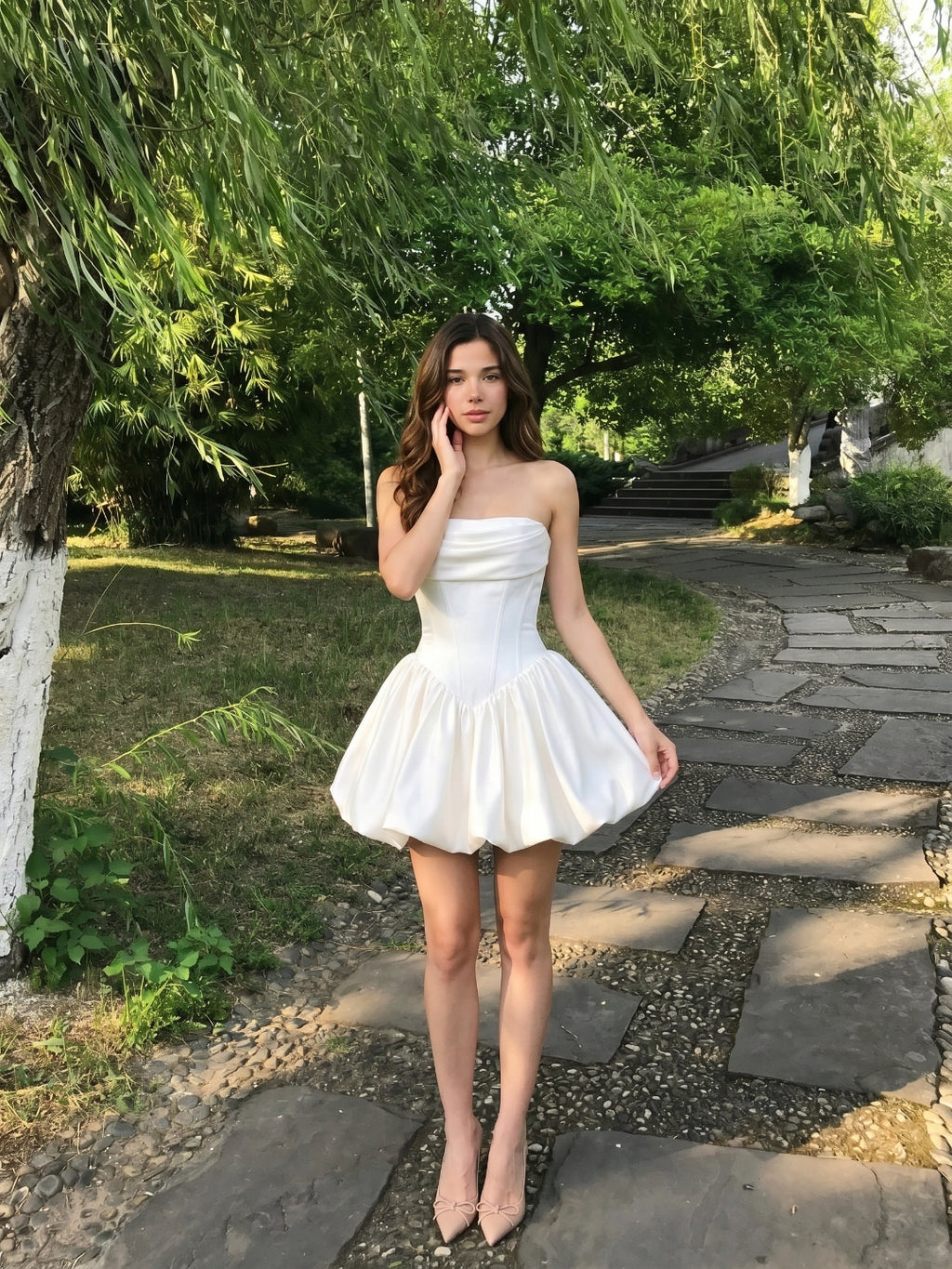White Satin A-Line Cowl Neck Criss-Cross Straps Short Homecoming Dress with Pleating