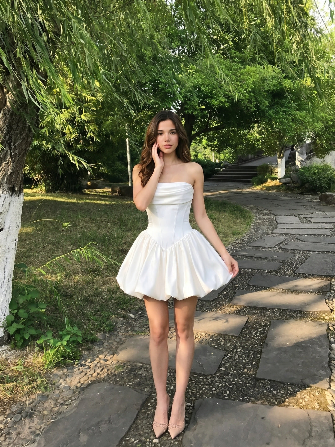 White Satin A-Line Cowl Neck Criss-Cross Straps Short Homecoming Dress with Pleating
