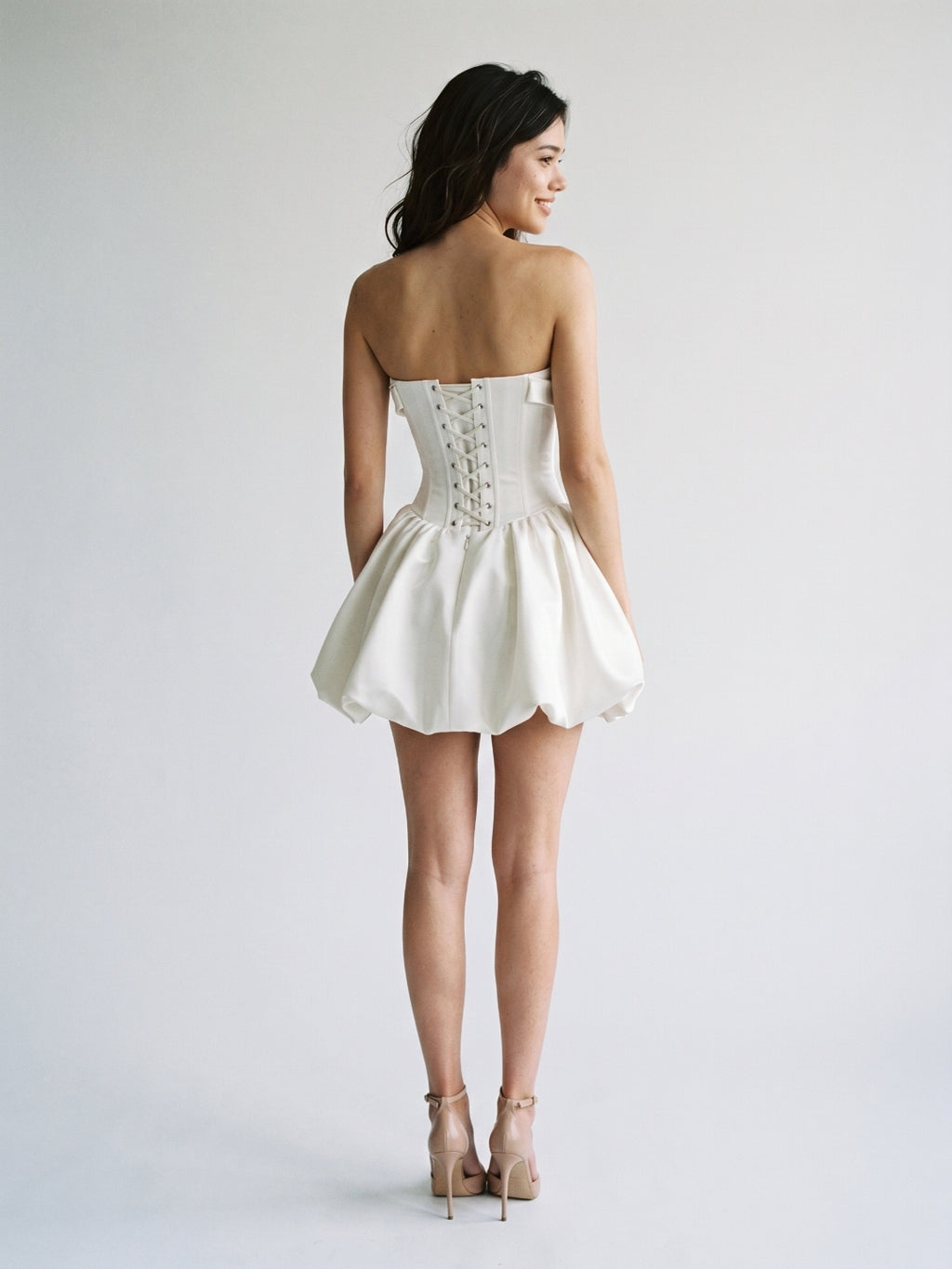 White Satin A-Line Cowl Neck Criss-Cross Straps Short Homecoming Dress with Pleating