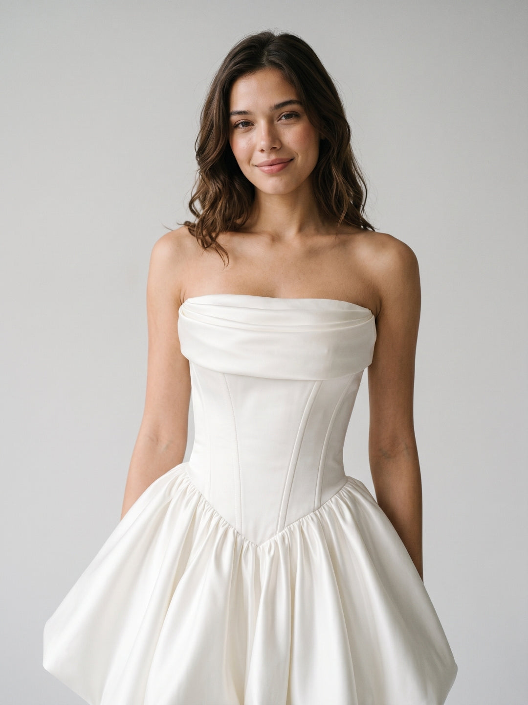 White Satin A-Line Cowl Neck Criss-Cross Straps Short Homecoming Dress with Pleating