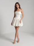 White Satin A-Line Cowl Neck Criss-Cross Straps Short Homecoming Dress with Pleating