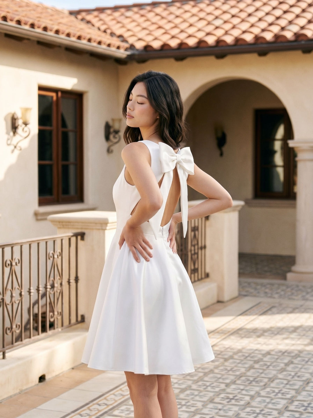 White Satin A-Line Scoop Neck Short Birthday Dress with Pleating
