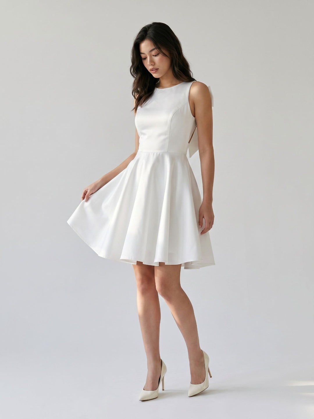 White Satin A-Line Scoop Neck Short Birthday Dress with Pleating