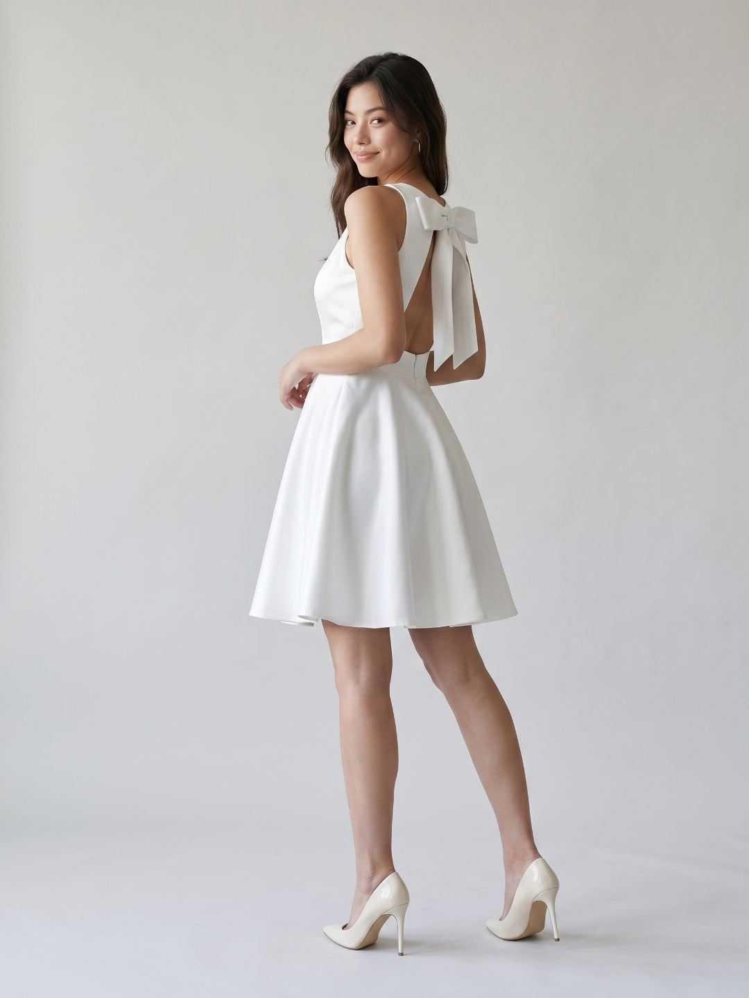 White Satin A-Line Scoop Neck Short Birthday Dress with Pleating