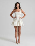 White Satin A-Line Square Neck Backless Short Birthday Dress with Bow