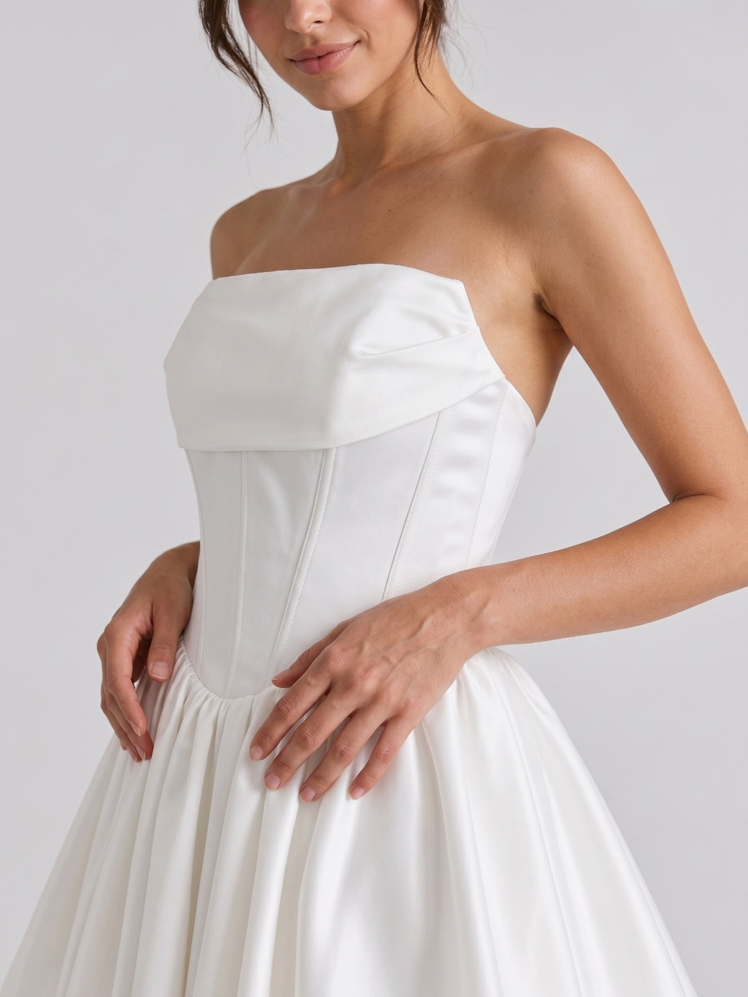 White Satin A-Line Straight Neck Back Zip Mini Homecoming Dress with Pleats