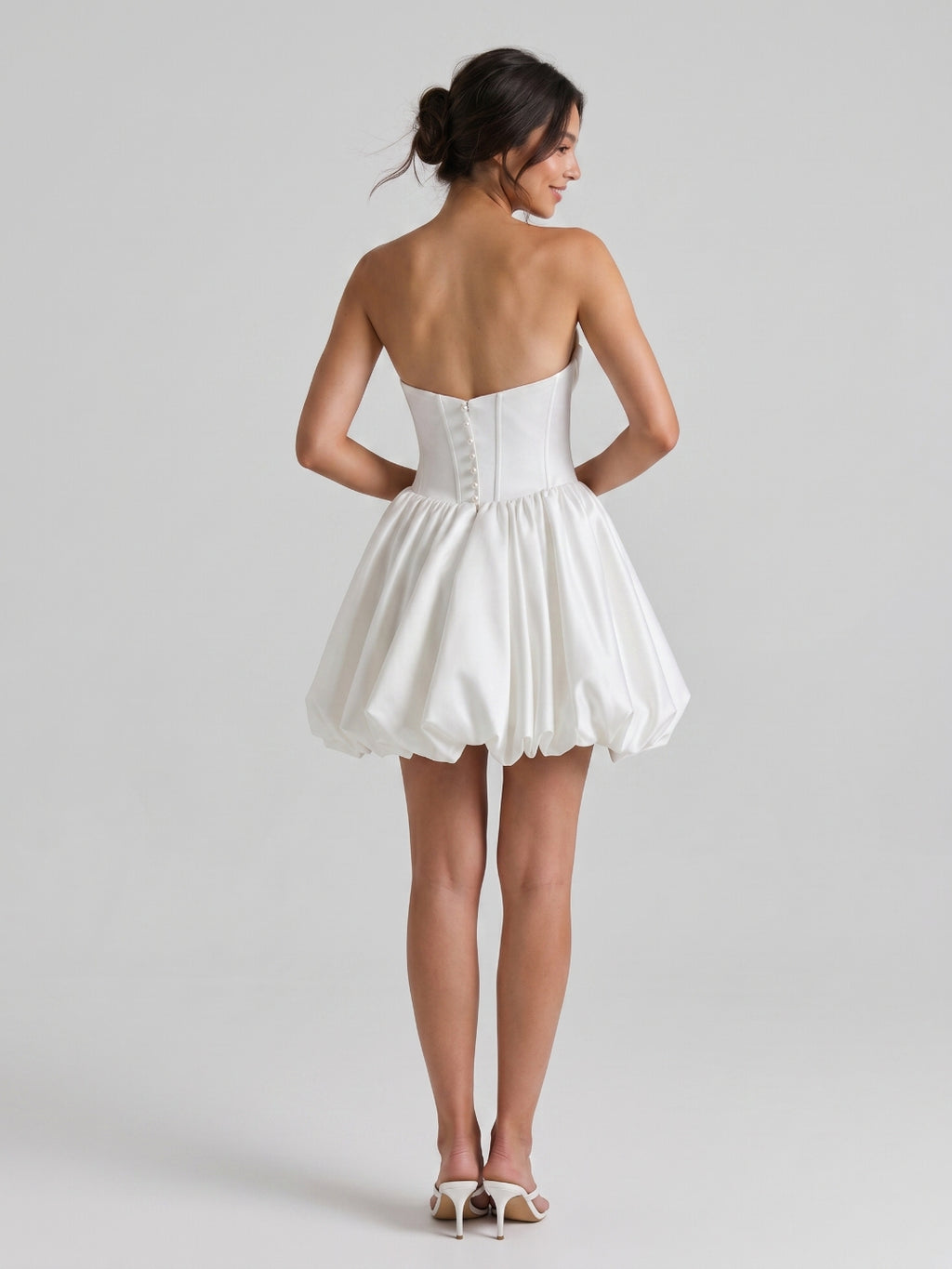 White Satin A-Line Straight Neck Back Zip Mini Homecoming Dress with Pleats