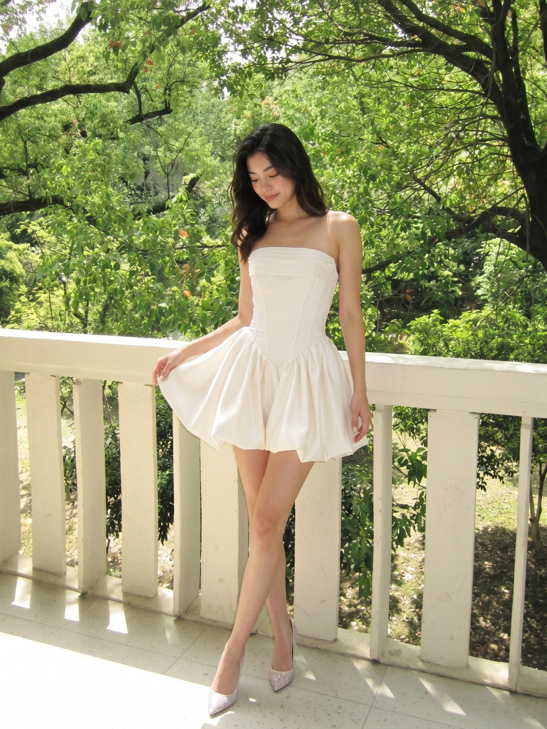 White Satin A-Line Straight Neck Criss-Cross Straps Short Homecoming Dress with Pleating