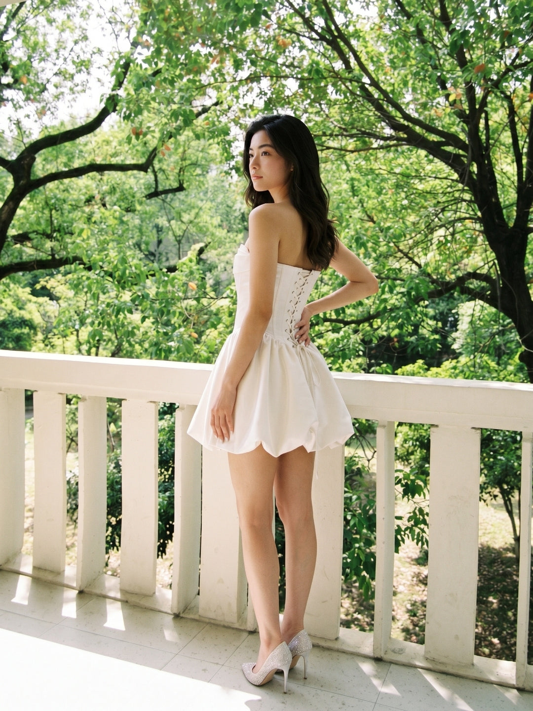 White Satin A-Line Straight Neck Criss-Cross Straps Short Homecoming Dress with Pleating