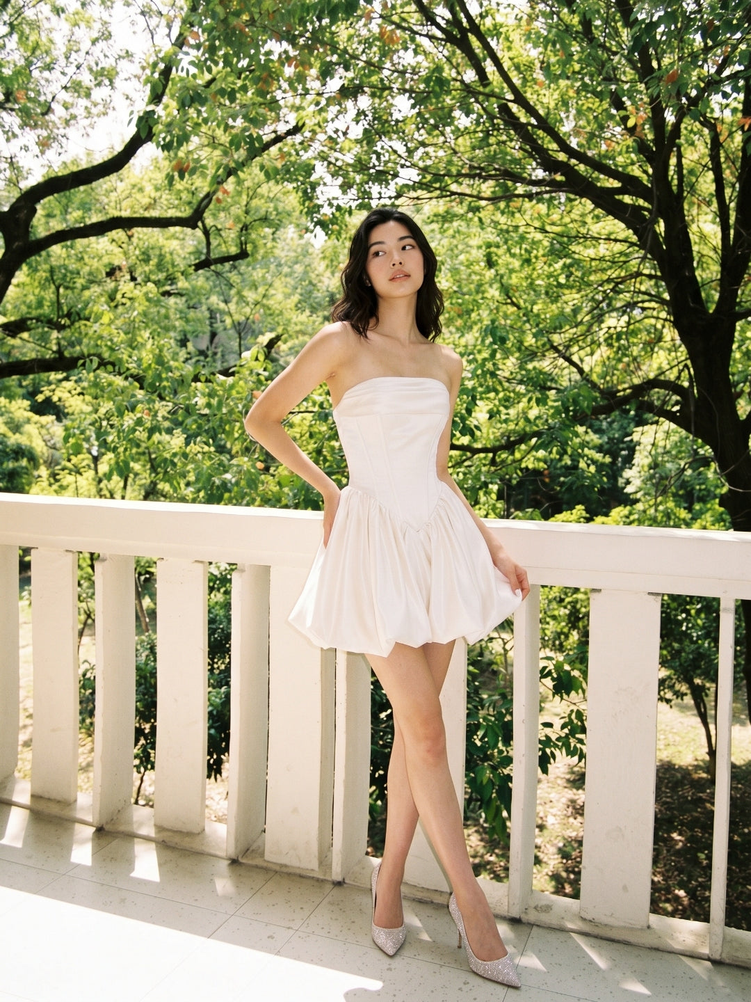 White Satin A-Line Straight Neck Criss-Cross Straps Short Homecoming Dress with Pleating