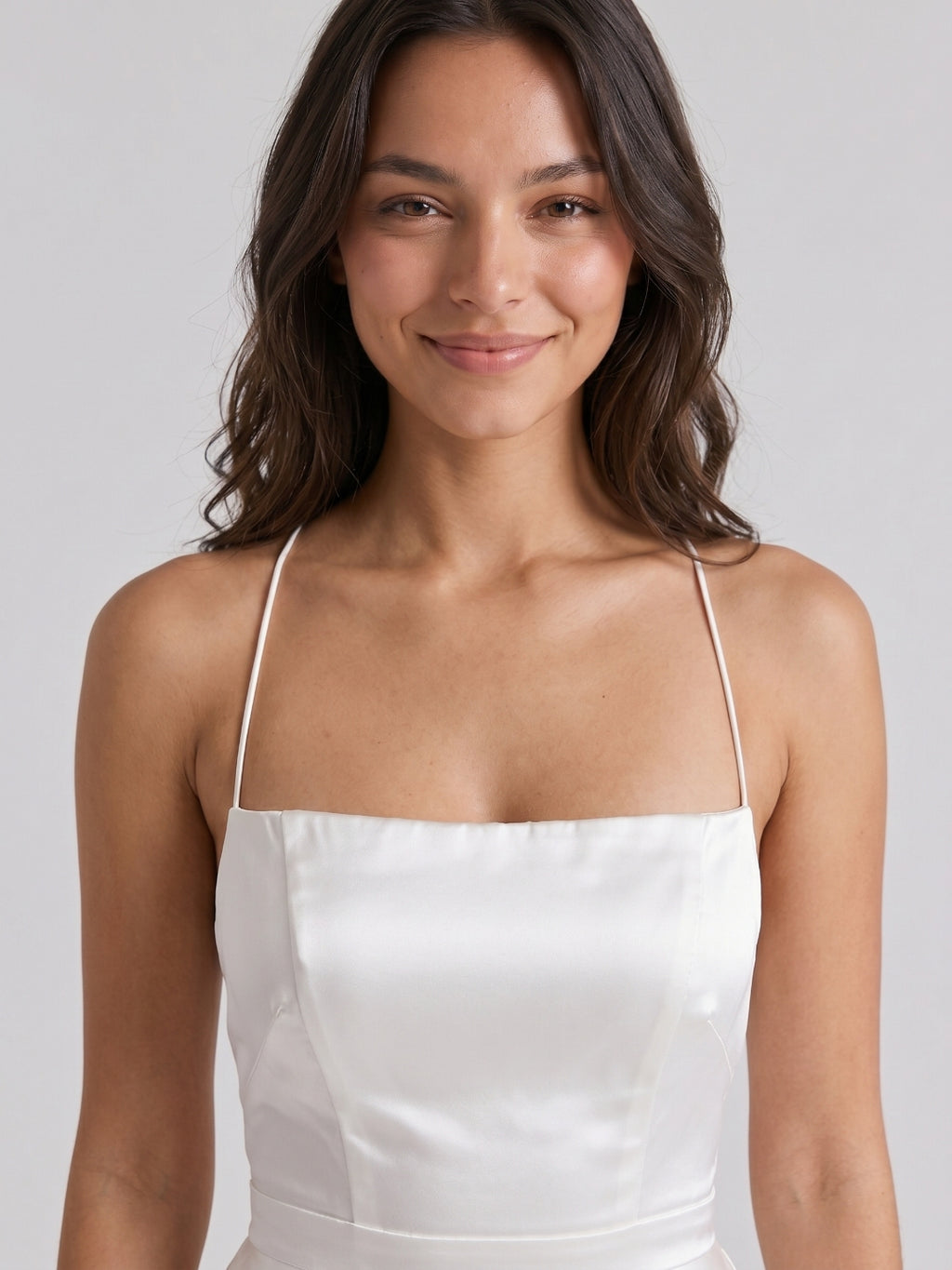 White Satin A-Line Straight Neck Lace-Up Mini Homecoming Dress with Pleats