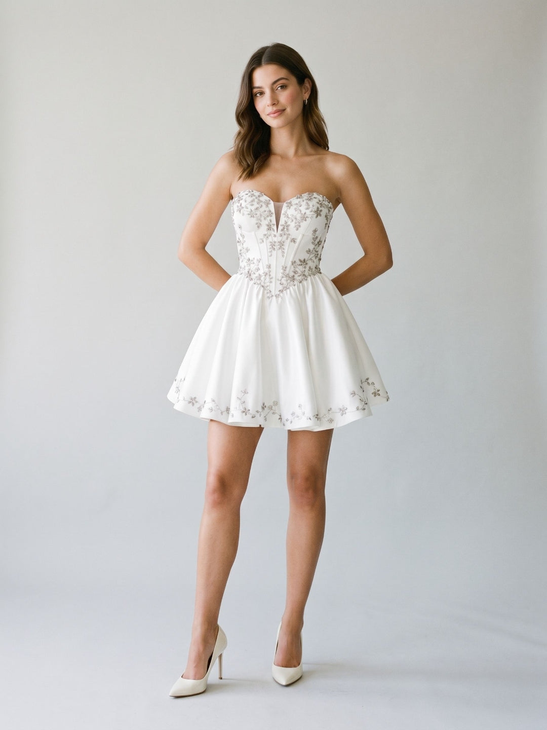 White Satin A-Line Sweetheart Criss-Cross Straps Short Homecoming Dress with Beading