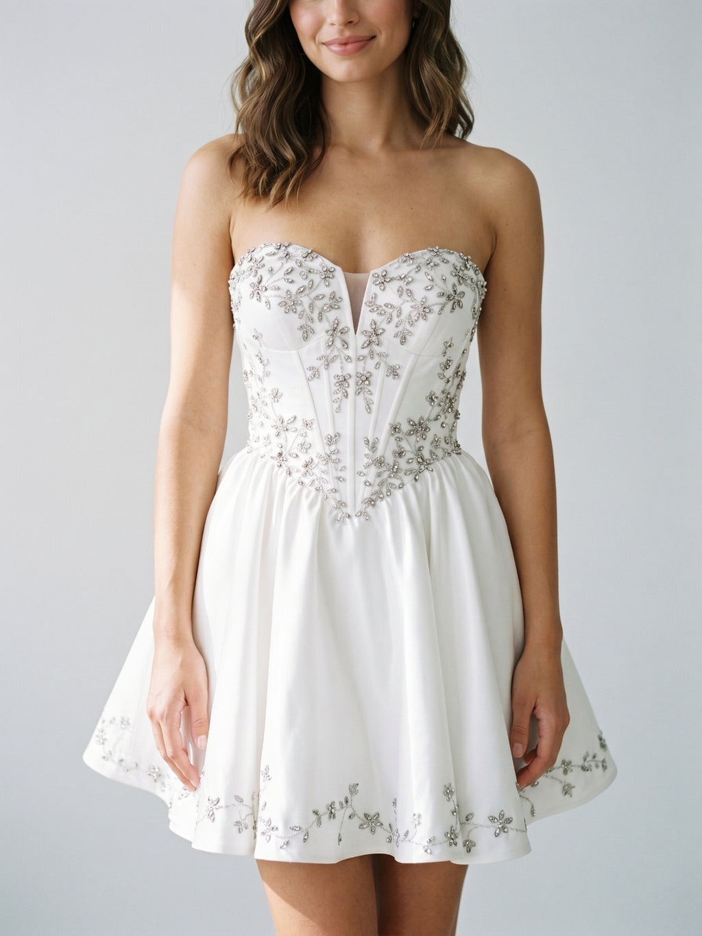 White Satin A-Line Sweetheart Criss-Cross Straps Short Homecoming Dress with Beading