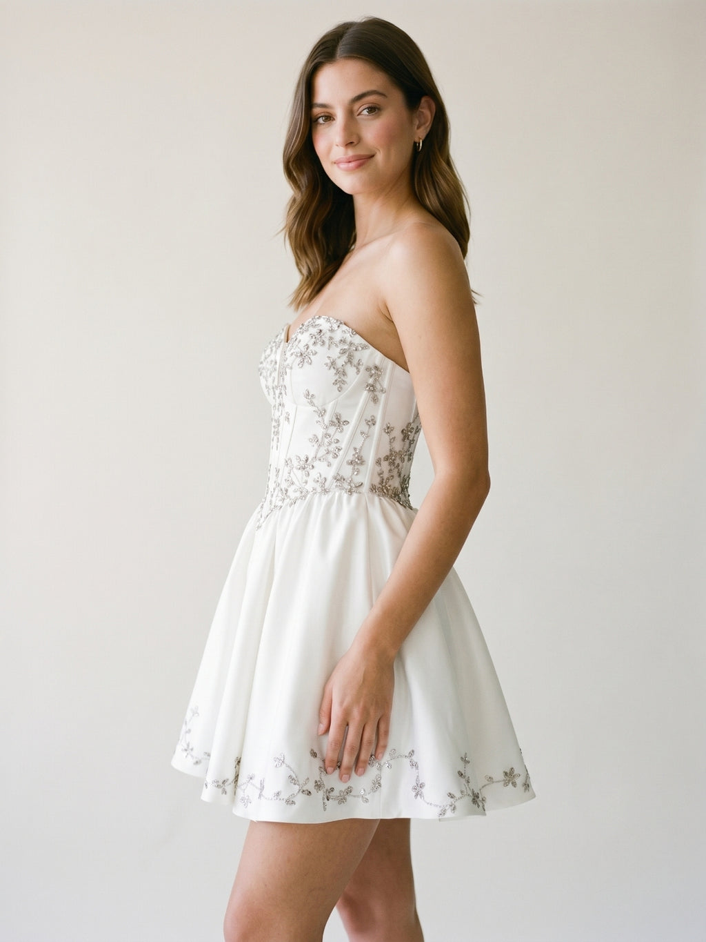 White Satin A-Line Sweetheart Criss-Cross Straps Short Homecoming Dress with Beading