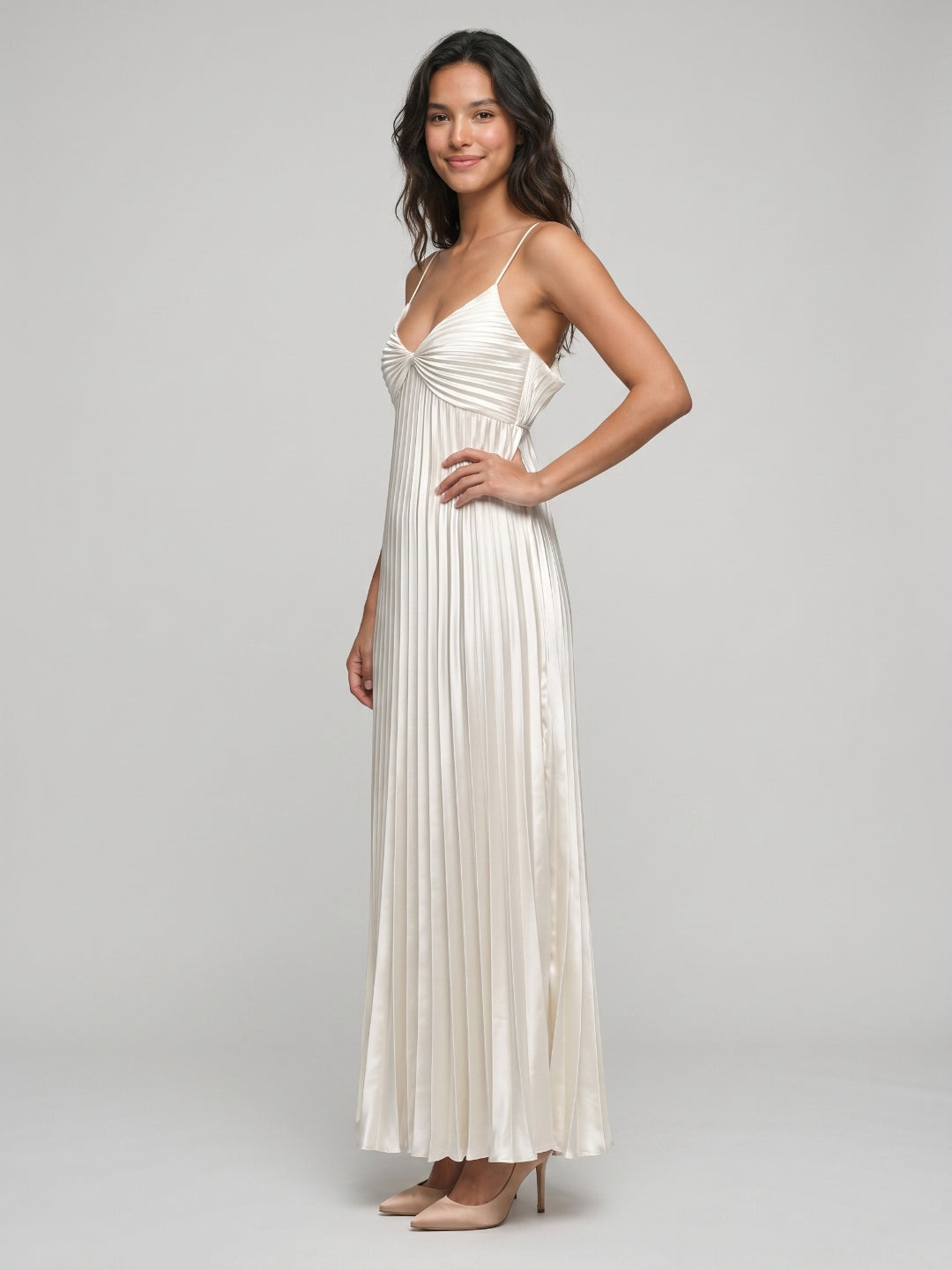 White Satin Column Scoop Neck Backless Ankle-Length Prom Dress